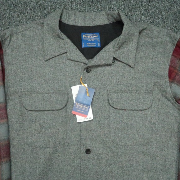 VINTAGE Pendleton Shirt Mens Large Gray Board Wool Flannel Long Sleeve NWT - Picture 2 of 10